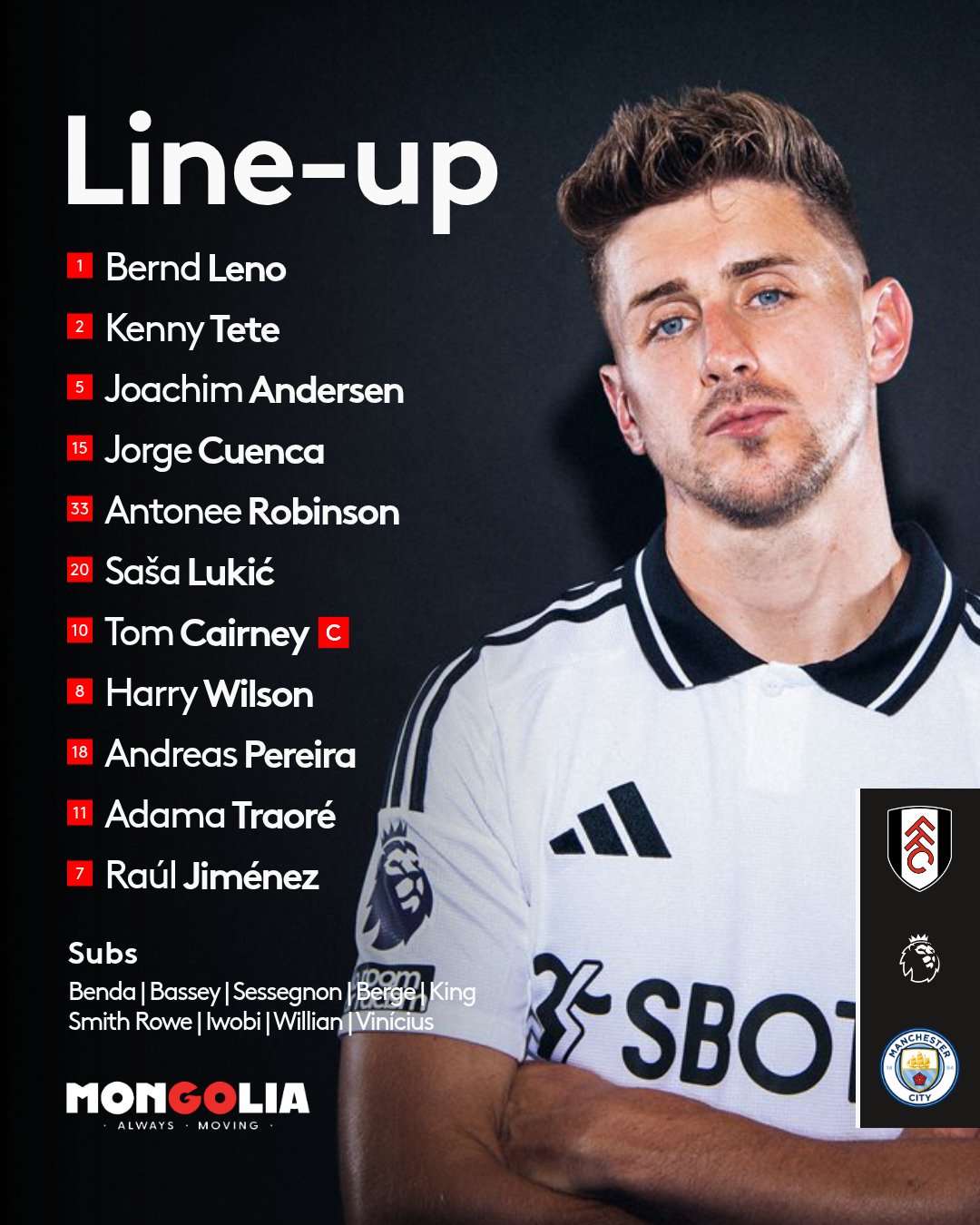 英超历史第三次！富勒姆vs曼城双方首发无英格兰球员